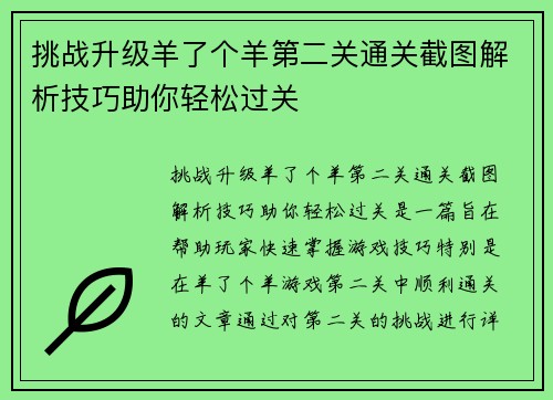 挑战升级羊了个羊第二关通关截图解析技巧助你轻松过关